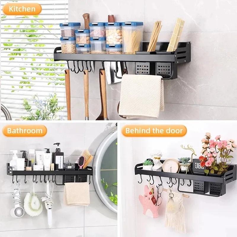 Kitchen Organizer Shelf Wall-mounted Spice Storage Rack Kitchen Knife Holder Wall Seasoning Chopstick Spoon Shovel Storage Sheif - Lily Depot