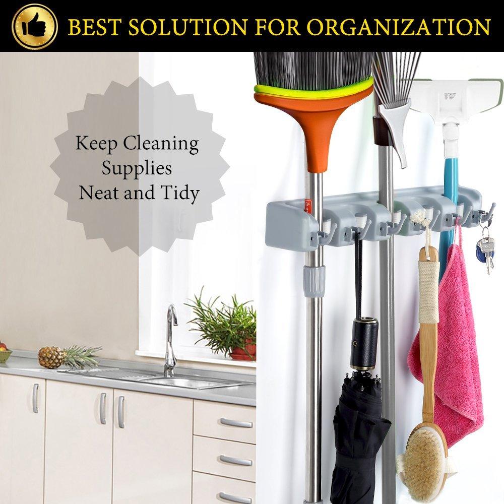 Kitchen Organizer Wall Mounted Kitchen Shelf Storage Holder for Mop Brush Broom Mops Hanger Organizer Too - Lily Depot