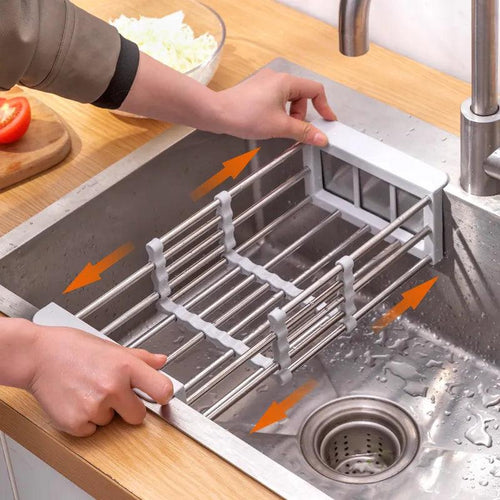 Kitchen Sink Rack Adjustable Stainless Steel Dish Drain Rack Sink Plate Bowl Holder Tableware Organizer Fruit Vegetable Drainer - Lily Depot
