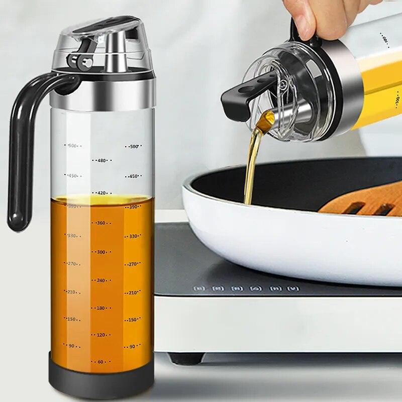 Large Olive Oil Dispenser Bottle Auto Flip Condiment Container Automatic Cap and Leakproof Vinegar Glass Cruet - Lily Depot