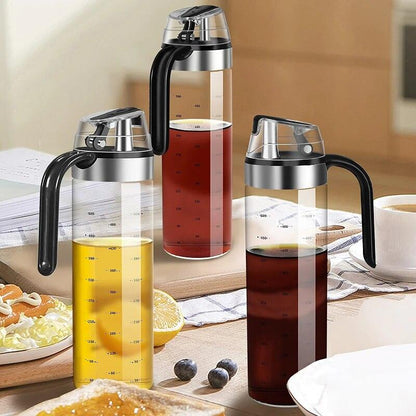 Large Olive Oil Dispenser Bottle Auto Flip Condiment Container Automatic Cap and Leakproof Vinegar Glass Cruet - Lily Depot
