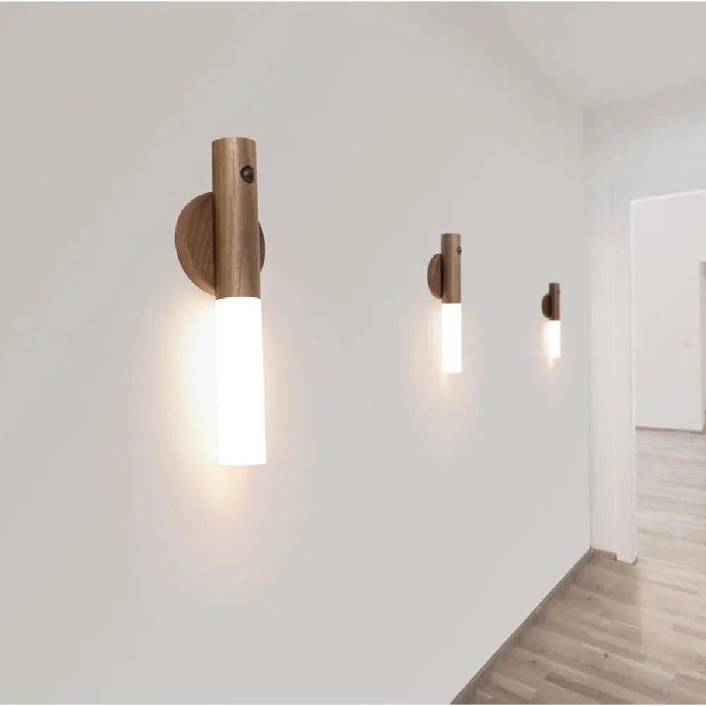 LED USB Night Light Wood Wireless Magnetic Stair Light Corridor Light Wall Lamp Light Home Bedroom Table Lamp Bedside Lighting - Lily Depot