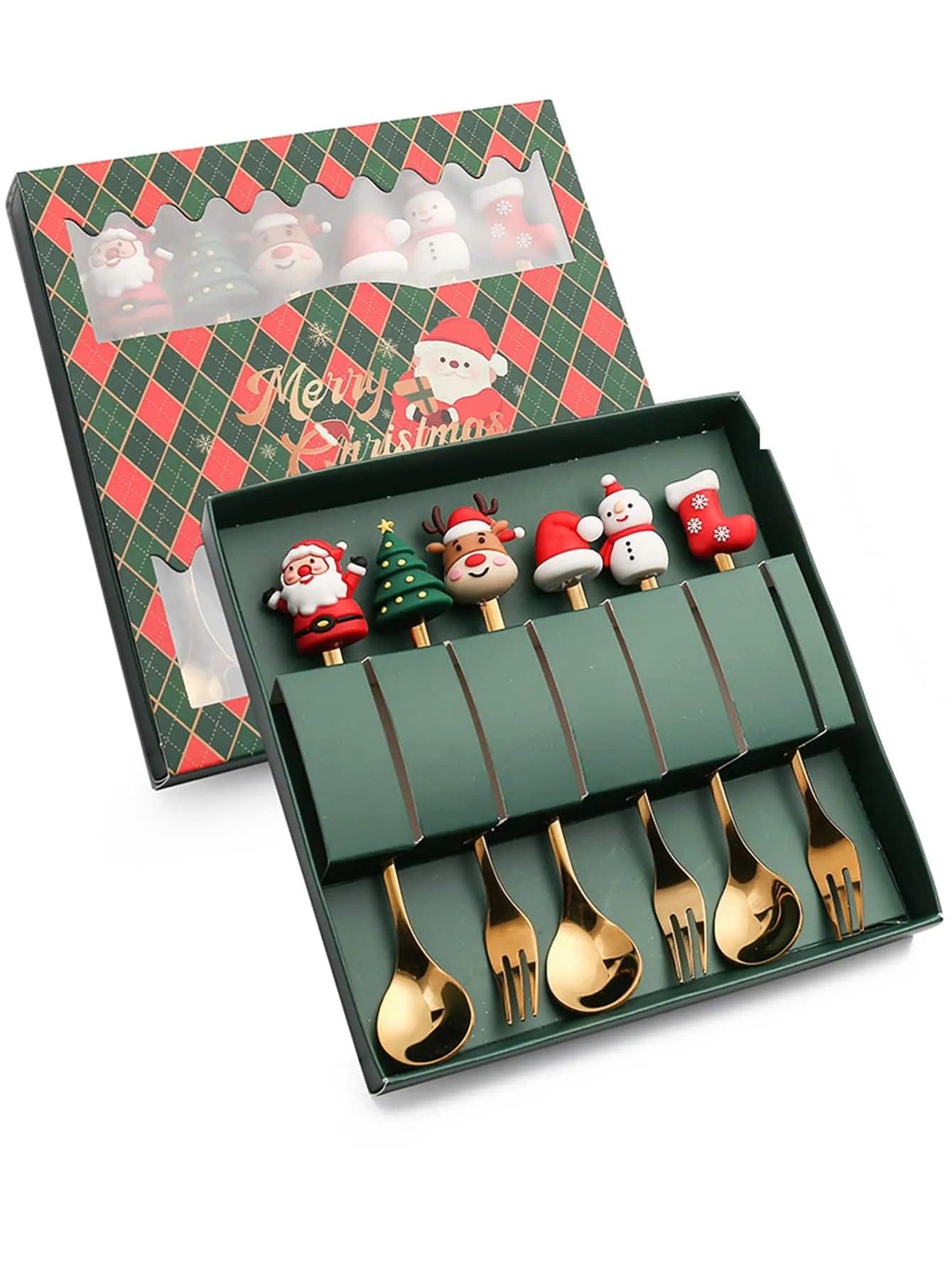 Leeseph Christmas Coffee Spoons Forks Set (4/6Pcs), Stainless Steel Spoon Forks Christmas Gifts for Kids(Red/Green Gift Box Set) - Lily Depot