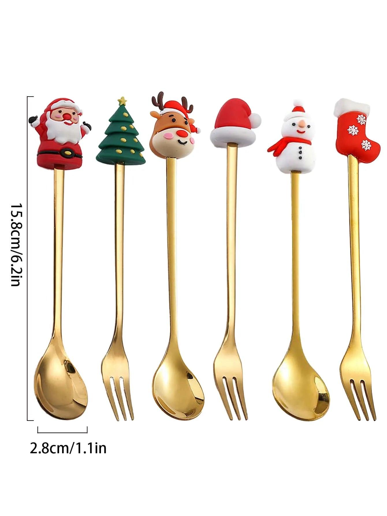Leeseph Christmas Coffee Spoons Forks Set (4/6Pcs), Stainless Steel Spoon Forks Christmas Gifts for Kids(Red/Green Gift Box Set) - Lily Depot