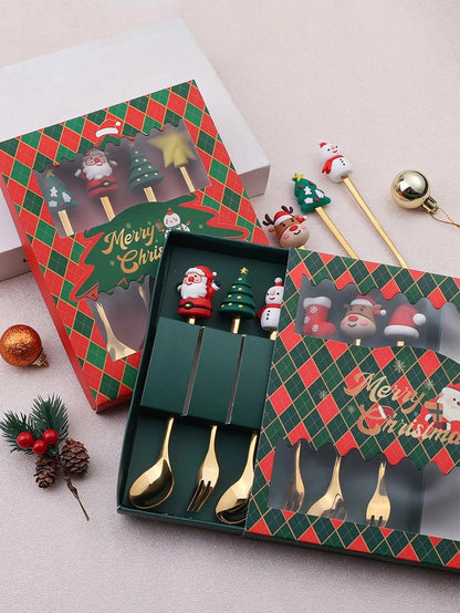 Leeseph Christmas Coffee Spoons Forks Set (4/6Pcs), Stainless Steel Spoon Forks Christmas Gifts for Kids(Red/Green Gift Box Set) - Lily Depot