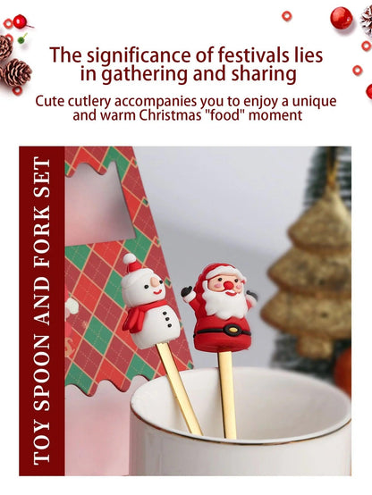 Leeseph Christmas Coffee Spoons Forks Set (4/6Pcs), Stainless Steel Spoon Forks Christmas Gifts for Kids(Red/Green Gift Box Set) - Lily Depot