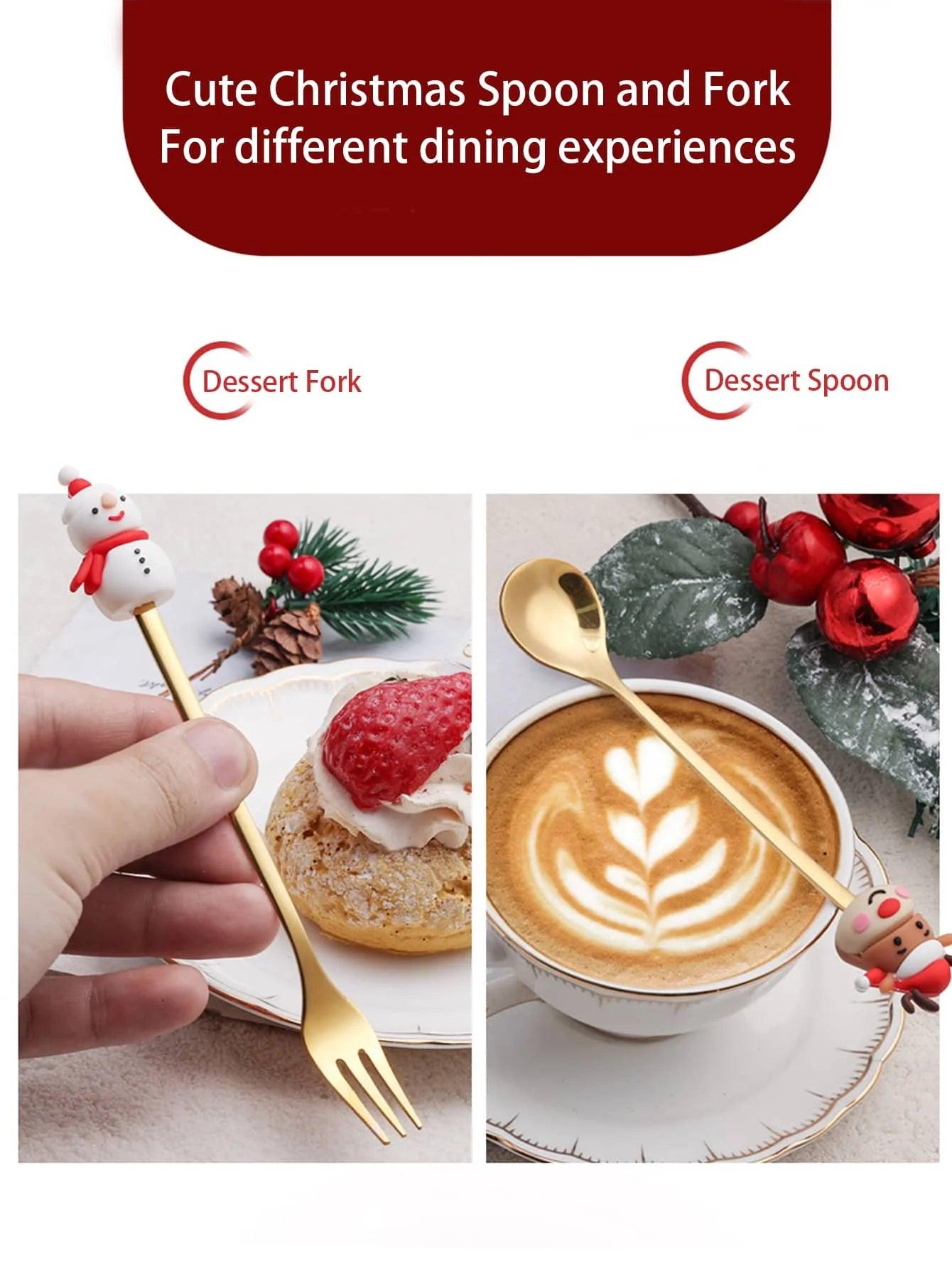 Leeseph Christmas Coffee Spoons Forks Set (4/6Pcs), Stainless Steel Spoon Forks Christmas Gifts for Kids(Red/Green Gift Box Set) - Lily Depot