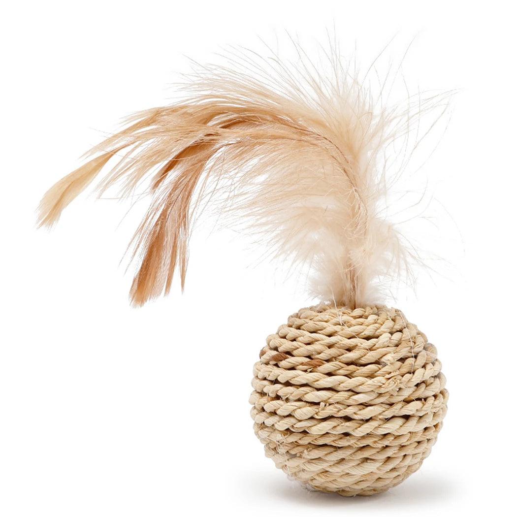 2pcs Cat Toy Pet Rattan Ball Cat Toy Funny Faux Feather Cat Bell Ball Kitten Playing Interactive Ball Toys Pet Supplies - Lily Depot