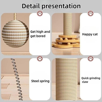 Pet Cat Toy Solid Wood Cat Turntable Funny Cat Stick Balls Durable Sisal Scratching Board Cat Supplies Cat Grab Column - Lily Depot