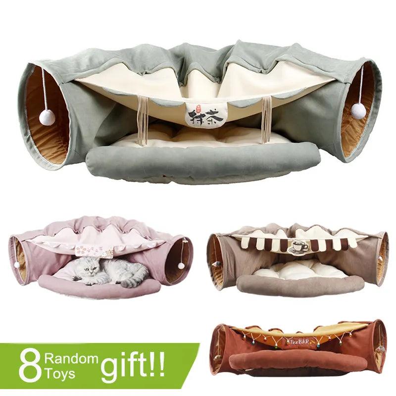 Cute Cat Tunnel Tube Collapsible Removeable Pet Interactive Play Toys Sound Paper Ring Bell For Cat Ferrets Puppy - Lily Depot