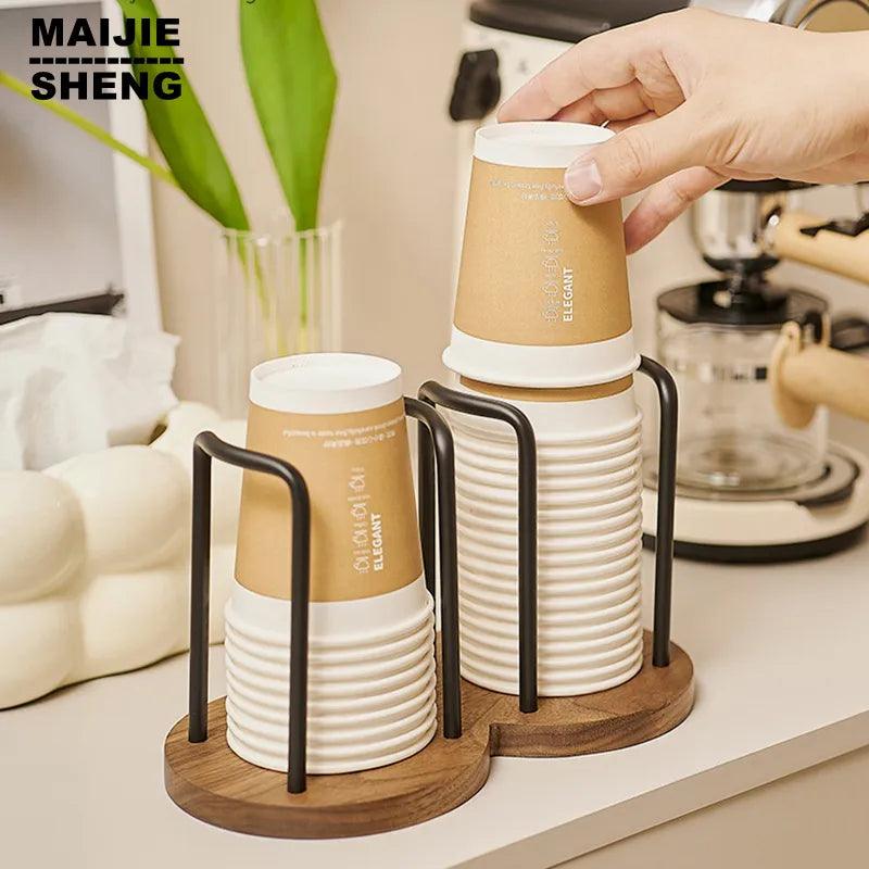 Disposable Cup Storage Holder Rack Shelf Water Tea Cups Wood Dispenser with Longer Stick Mug Display Stand Organizer Supplies - Lily Depot