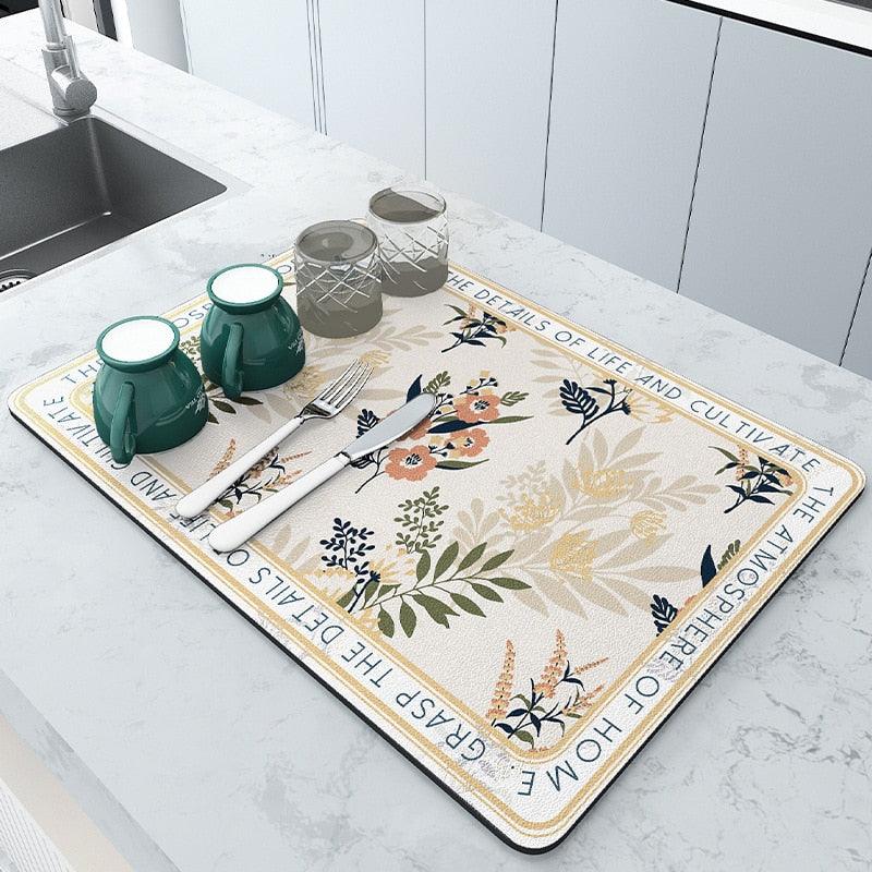 Mat Super Absorbent Kitchen Absorbent Mat Antiskid Draining Coffee Dish Drying Mat Quick Dry Bathroom Drain Pad Tableware Mat - Lily Depot