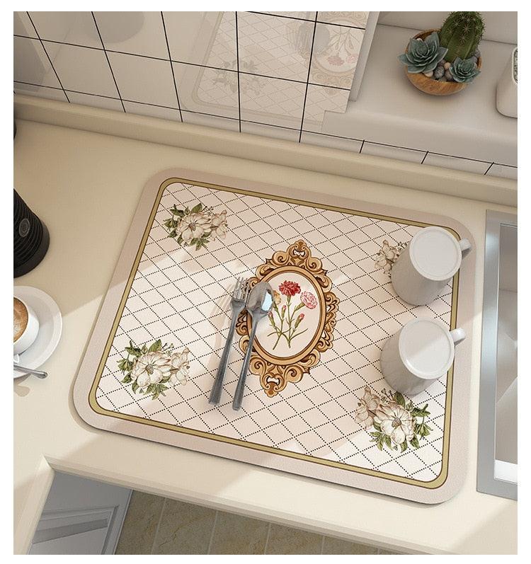 Mat Super Absorbent Kitchen Absorbent Mat Antiskid Draining Coffee Dish Drying Mat Quick Dry Bathroom Drain Pad Tableware Mat - Lily Depot