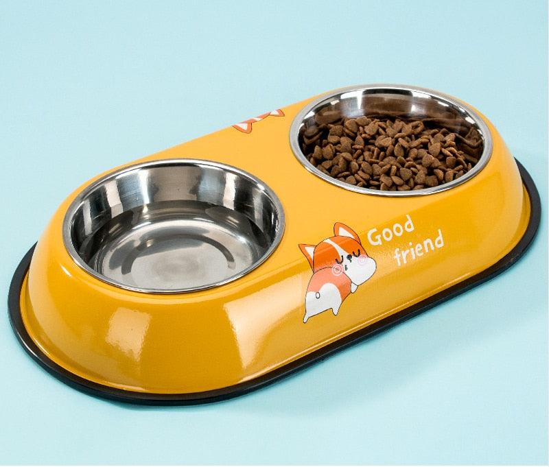 Pet Feeding Bowl Stainless Steel Lined Double Bowl Easy to Clean Bottom Non-Slip Design Dog Bowl Cat Feeding Water Bowl - Lily Depot