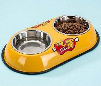 Pet Feeding Bowl Stainless Steel Lined Double Bowl Easy to Clean Bottom Non-Slip Design Dog Bowl Cat Feeding Water Bowl - Lily Depot