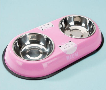 Pet Feeding Bowl Stainless Steel Lined Double Bowl Easy to Clean Bottom Non-Slip Design Dog Bowl Cat Feeding Water Bowl - Lily Depot