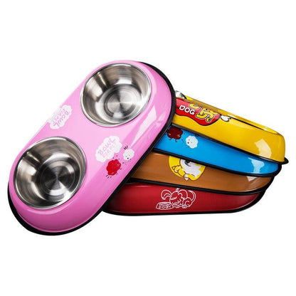 Pet Feeding Bowl Stainless Steel Lined Double Bowl Easy to Clean Bottom Non-Slip Design Dog Bowl Cat Feeding Water Bowl - Lily Depot