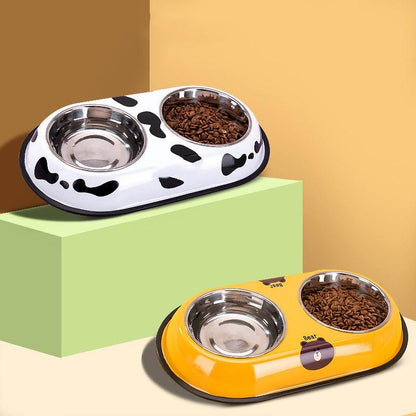 Pet Feeding Bowl Stainless Steel Lined Double Bowl Easy to Clean Bottom Non-Slip Design Dog Bowl Cat Feeding Water Bowl - Lily Depot