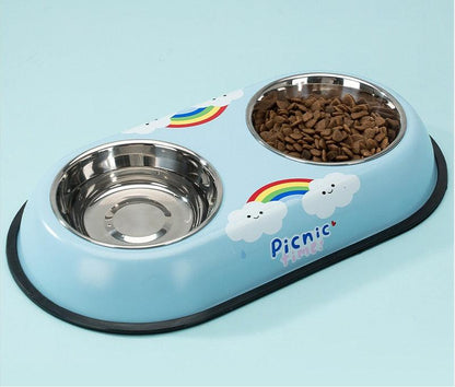 Pet Feeding Bowl Stainless Steel Lined Double Bowl Easy to Clean Bottom Non-Slip Design Dog Bowl Cat Feeding Water Bowl - Lily Depot