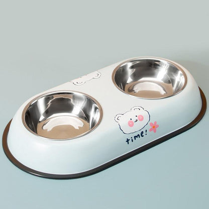Pet Feeding Bowl Stainless Steel Lined Double Bowl Easy to Clean Bottom Non-Slip Design Dog Bowl Cat Feeding Water Bowl - Lily Depot