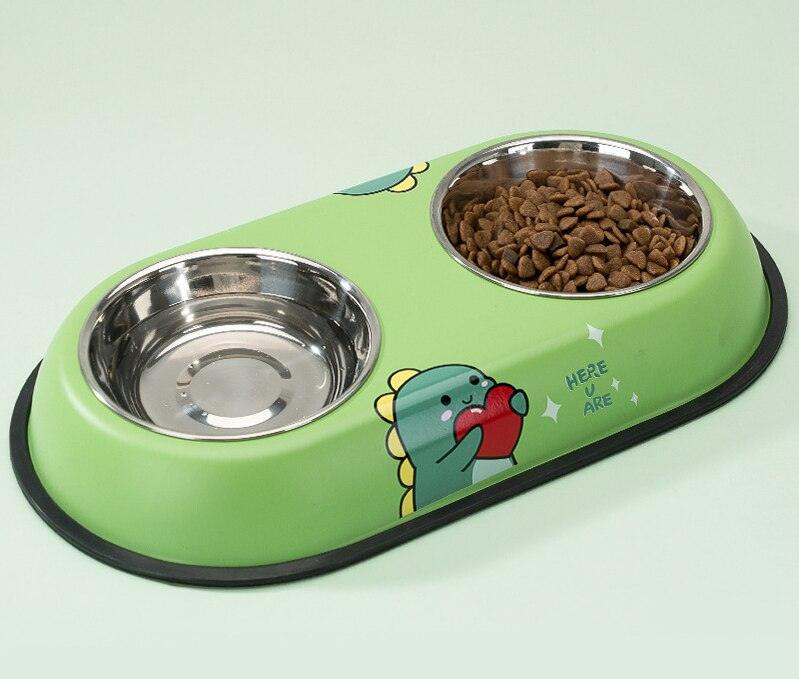Pet Feeding Bowl Stainless Steel Lined Double Bowl Easy to Clean Bottom Non-Slip Design Dog Bowl Cat Feeding Water Bowl - Lily Depot
