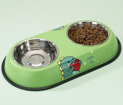 Pet Feeding Bowl Stainless Steel Lined Double Bowl Easy to Clean Bottom Non-Slip Design Dog Bowl Cat Feeding Water Bowl - Lily Depot
