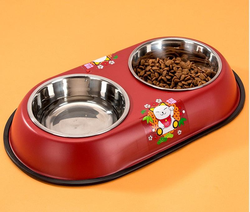 Pet Feeding Bowl Stainless Steel Lined Double Bowl Easy to Clean Bottom Non-Slip Design Dog Bowl Cat Feeding Water Bowl - Lily Depot