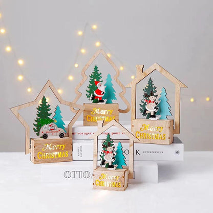 Luminous Wooden Ornaments Led Light Tree Claus Santa Christmas Tabletop For Home Xmas Party Table Decoration Noel 2024 New Year - Lily Depot