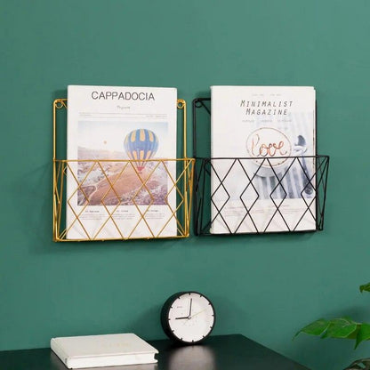 Magazine Storage Rack Living Room Wall Mounted Bookshelf Home Wall Decoration Bedroom Bedside Metal Magazine Organizer - Lily Depot