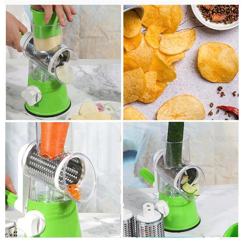 Manual Multi-function Drum Vegetable Chopper Potato Slice Chopper Round Rotate Pressed Vegetable Grinder Peeled Garlic Chopper - Lily Depot