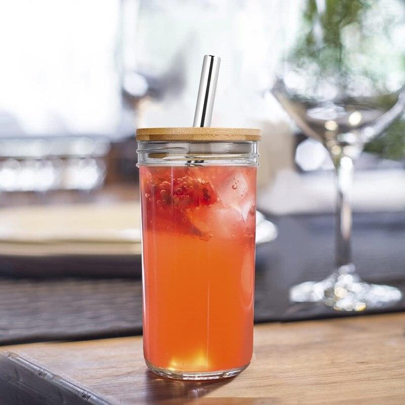 Mason Jars for Drinking Cup Bubble Tea Glass Cup with Bamboo Lid Reusable Glass Boba Smoothie Cup with Stainless Steel Straw Cup - Lily Depot
