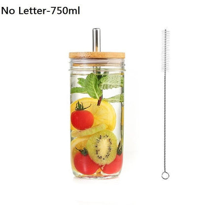 Mason Jars for Drinking Cup Bubble Tea Glass Cup with Bamboo Lid Reusable Glass Boba Smoothie Cup with Stainless Steel Straw Cup - Lily Depot