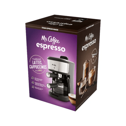 Mr. Coffee® 4-Shot Steam Espresso, Cappuccino, and Latte Maker in Black - Lily Depot
