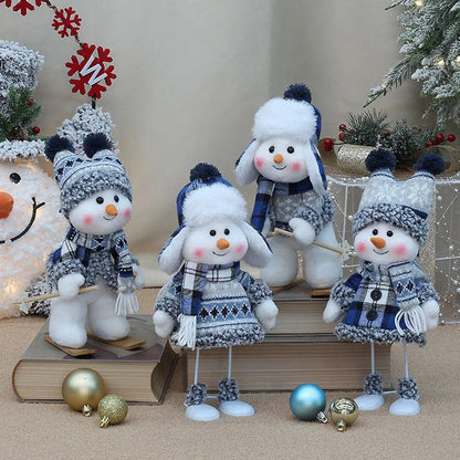New Blue Christmas Snowman Dolls Plush Swinging Skiing Doll Figurine Toys Christmas Tree Ornaments New Year Xmas Gift - Lily Depot