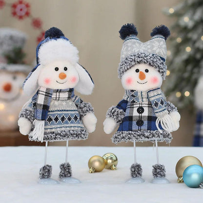 New Blue Christmas Snowman Dolls Plush Swinging Skiing Doll Figurine Toys Christmas Tree Ornaments New Year Xmas Gift - Lily Depot