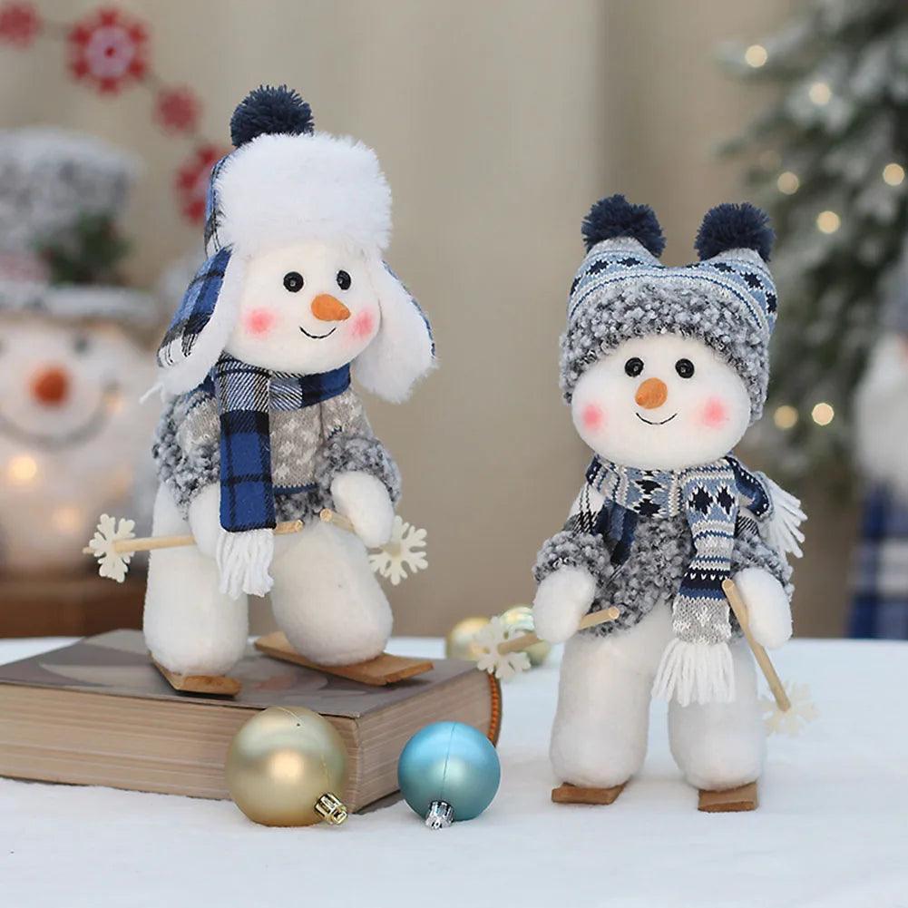 New Blue Christmas Snowman Dolls Plush Swinging Skiing Doll Figurine Toys Christmas Tree Ornaments New Year Xmas Gift - Lily Depot