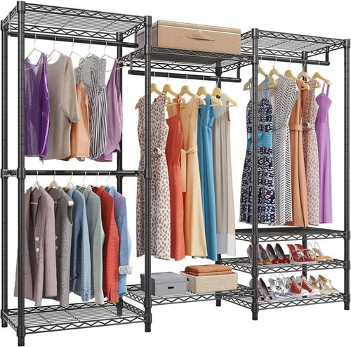 Portable Closet Wardrobe Heavy Duty Clothes Rack, Freestanding Clothing Rack with 4 Hang Rods & 8 Shelves, Adjustable - Lily Depot