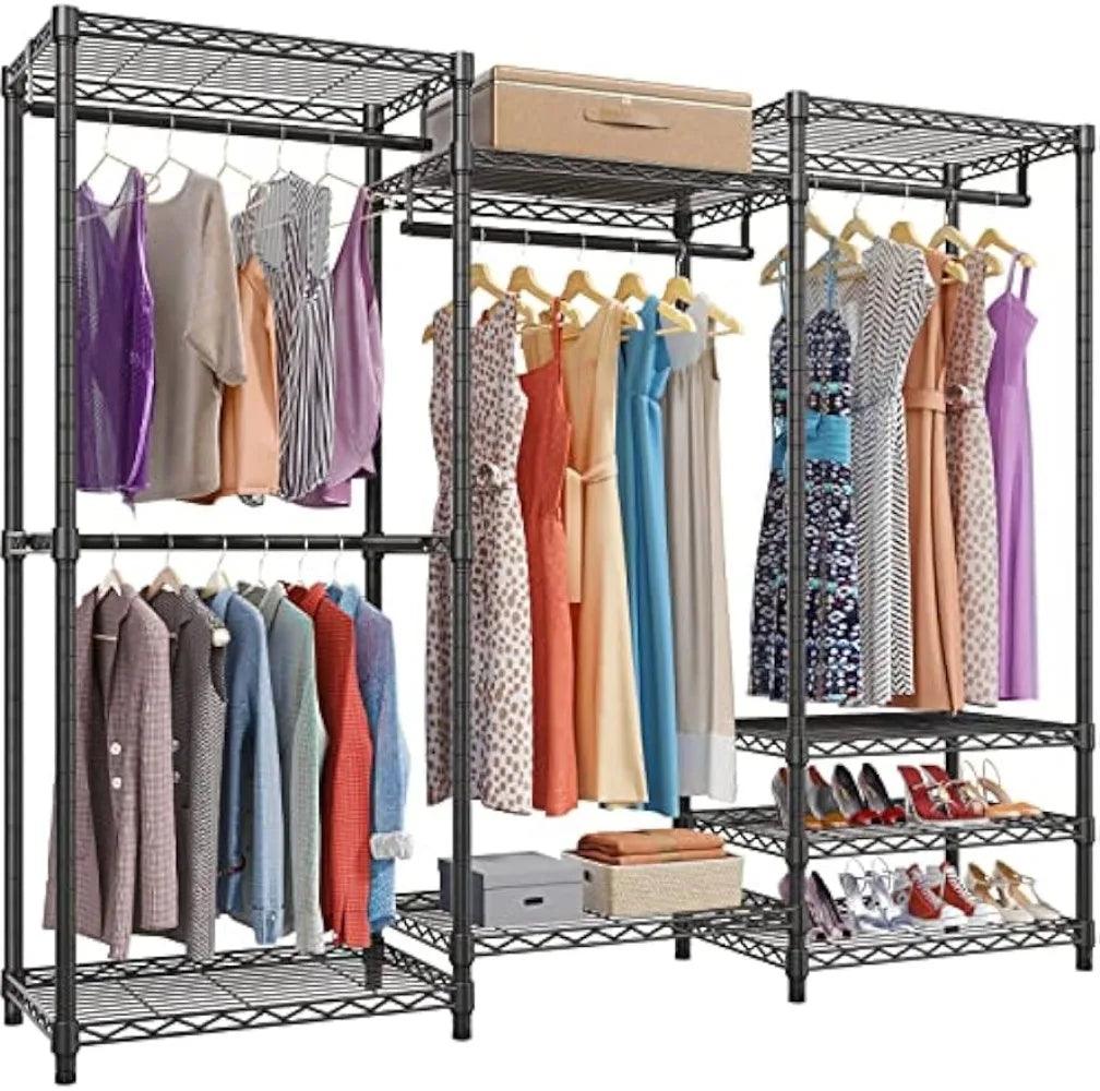 Portable Closet Wardrobe Heavy Duty Clothes Rack, Freestanding Clothing Rack with 4 Hang Rods & 8 Shelves, Adjustable - Lily Depot
