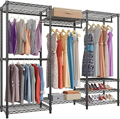 Portable Closet Wardrobe Heavy Duty Clothes Rack, Freestanding Clothing Rack with 4 Hang Rods & 8 Shelves, Adjustable - Lily Depot