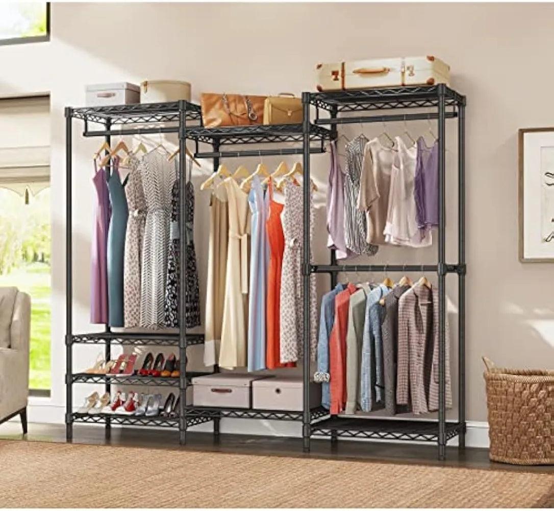 Portable Closet Wardrobe Heavy Duty Clothes Rack, Freestanding Clothing Rack with 4 Hang Rods & 8 Shelves, Adjustable - Lily Depot