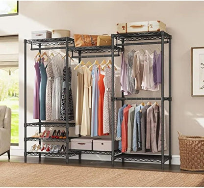 Portable Closet Wardrobe Heavy Duty Clothes Rack, Freestanding Clothing Rack with 4 Hang Rods & 8 Shelves, Adjustable - Lily Depot
