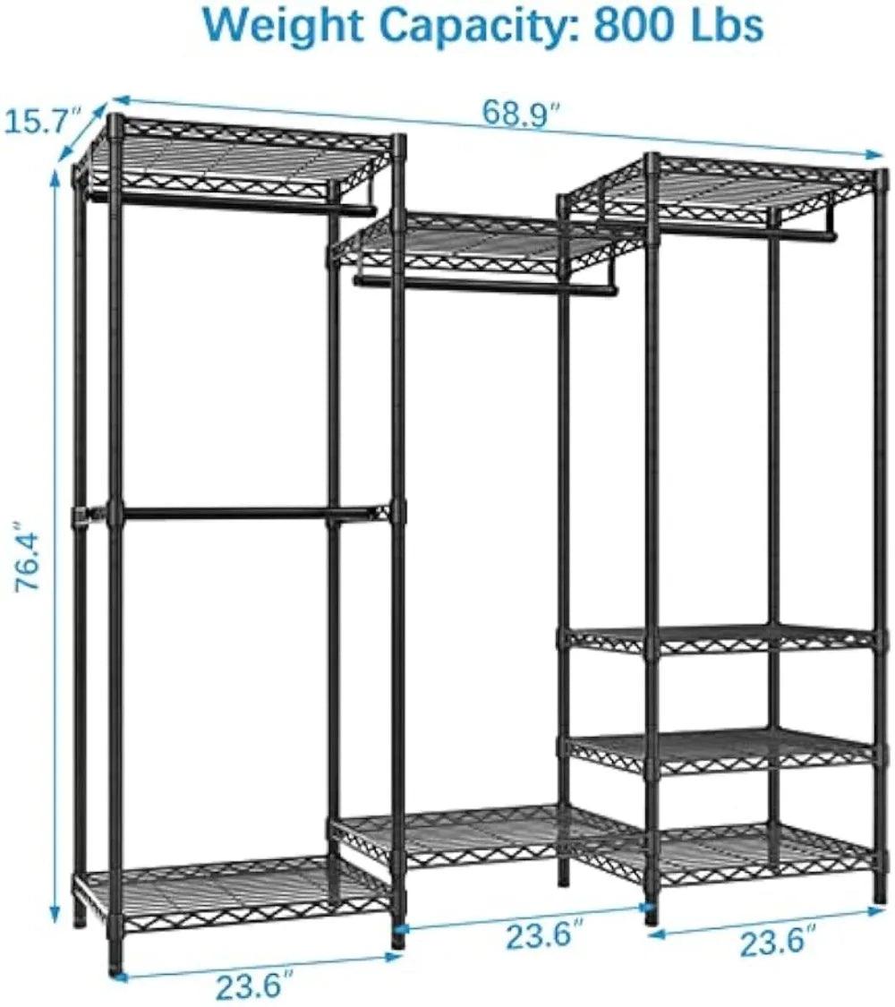 Portable Closet Wardrobe Heavy Duty Clothes Rack, Freestanding Clothing Rack with 4 Hang Rods & 8 Shelves, Adjustable - Lily Depot