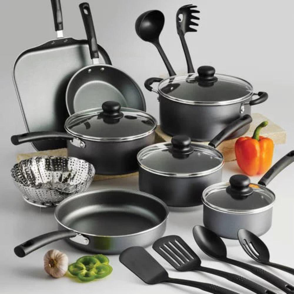 Primaware 18 Piece Non-stick Cookware Set, Steel Gray Cookware Sets Pots and Pans Kitchen - Lily Depot
