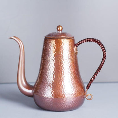 Pure Red Copper Coffee Tea Pot Cup Spoon Set Drinkware Long Gooseneck Spout Kettle Hand Drip Kettle turkish Coffee Maker Set - Lily Depot