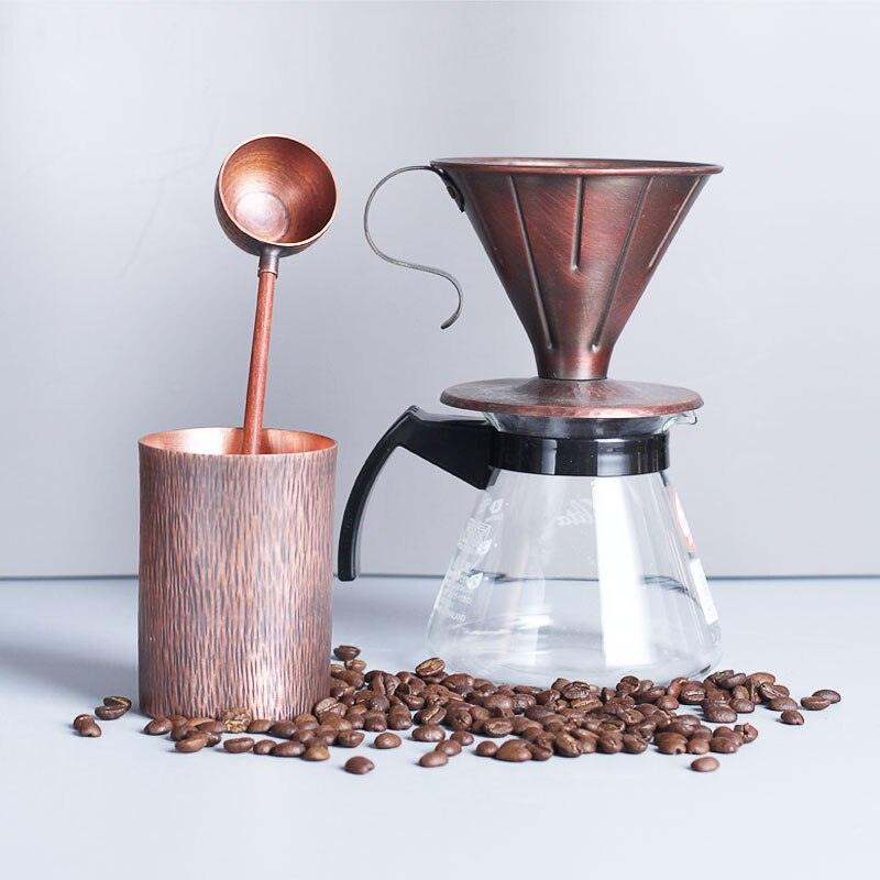 Pure Red Copper Coffee Tea Pot Cup Spoon Set Drinkware Long Gooseneck Spout Kettle Hand Drip Kettle turkish Coffee Maker Set - Lily Depot