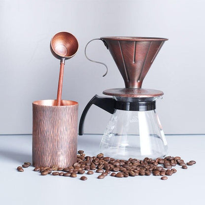 Pure Red Copper Coffee Tea Pot Cup Spoon Set Drinkware Long Gooseneck Spout Kettle Hand Drip Kettle turkish Coffee Maker Set - Lily Depot