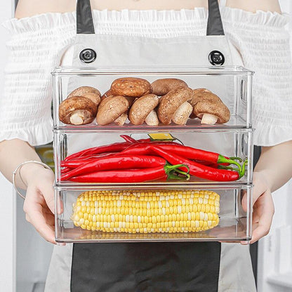 Refrigerator Drawer Food Storage Box Plastic Transparent Keep-Freshing Container Kitchen Stackable Pull-Out Classified Organizer - Lily Depot