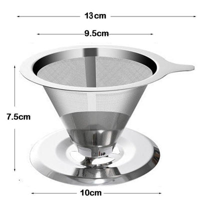 Reusable Double Layer 304 Stainless Steel Coffee Filter Holder Pour Over Coffees Dripper Mesh Coffee Tea Filter Basket Tools - Lily Depot