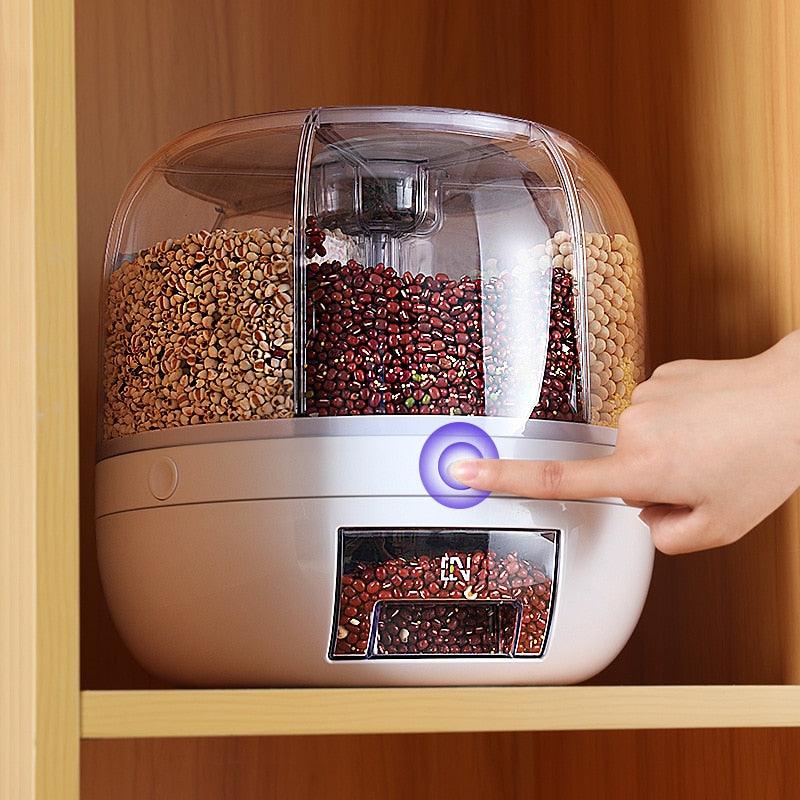 Rotating Rice Dispenser Sealed Moistureproof Cereal Grain Bucket Dispenser Surplus Visible Kitchen Food Container Storage Box - Lily Depot