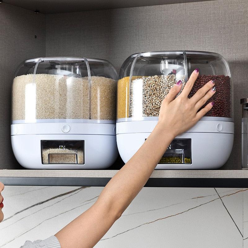 Rotating Rice Dispenser Sealed Moistureproof Cereal Grain Bucket Dispenser Surplus Visible Kitchen Food Container Storage Box - Lily Depot
